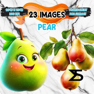 Immagine PNG di pera ad acquerello con sfondo trasparente, bundle di clipart, uso commerciale, download digitale, download immediato