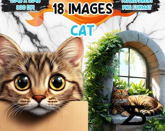 Watercolor Cat PNG Image, Cat Clipart bundle, commercial use, digital download, instant download