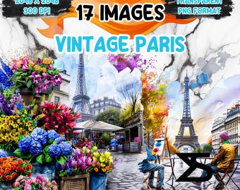 17 Watercolor vintage Paris Clipart , Paris clipart PNG, Clipart bundle, commercial use, digital download, instant download