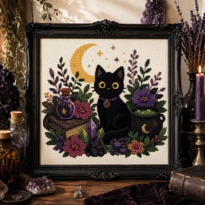 Magical Cat Magic In The Moonlight cross stitch kit whimsical moon cat pattern embroidery kit with chart threads needles