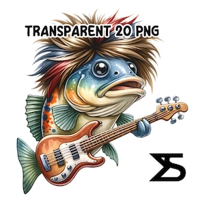 20 poissons achigans PNG, achigan drôle, achigan aquarelle, clipart poisson, poisson PNG, lot de cliparts, usage commercial, téléchargement numérique, téléchargement immédiat
