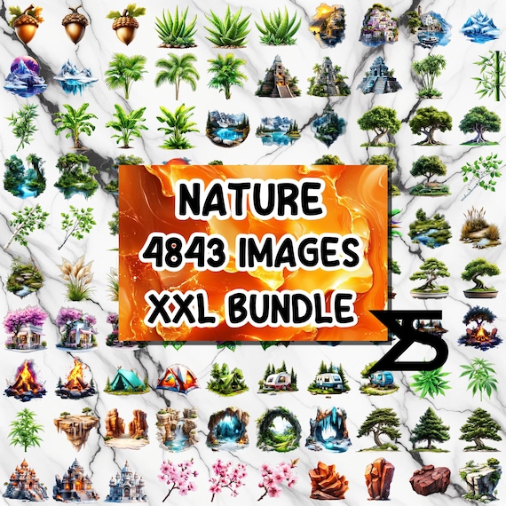 XXL Watercolor Nature PNG Clipart Image on transparent background Bundle