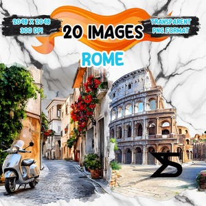 20 aquarel Rome clipart, Rome clipart PNG, clipart bundel, commercieel gebruik, digitale download, instant download