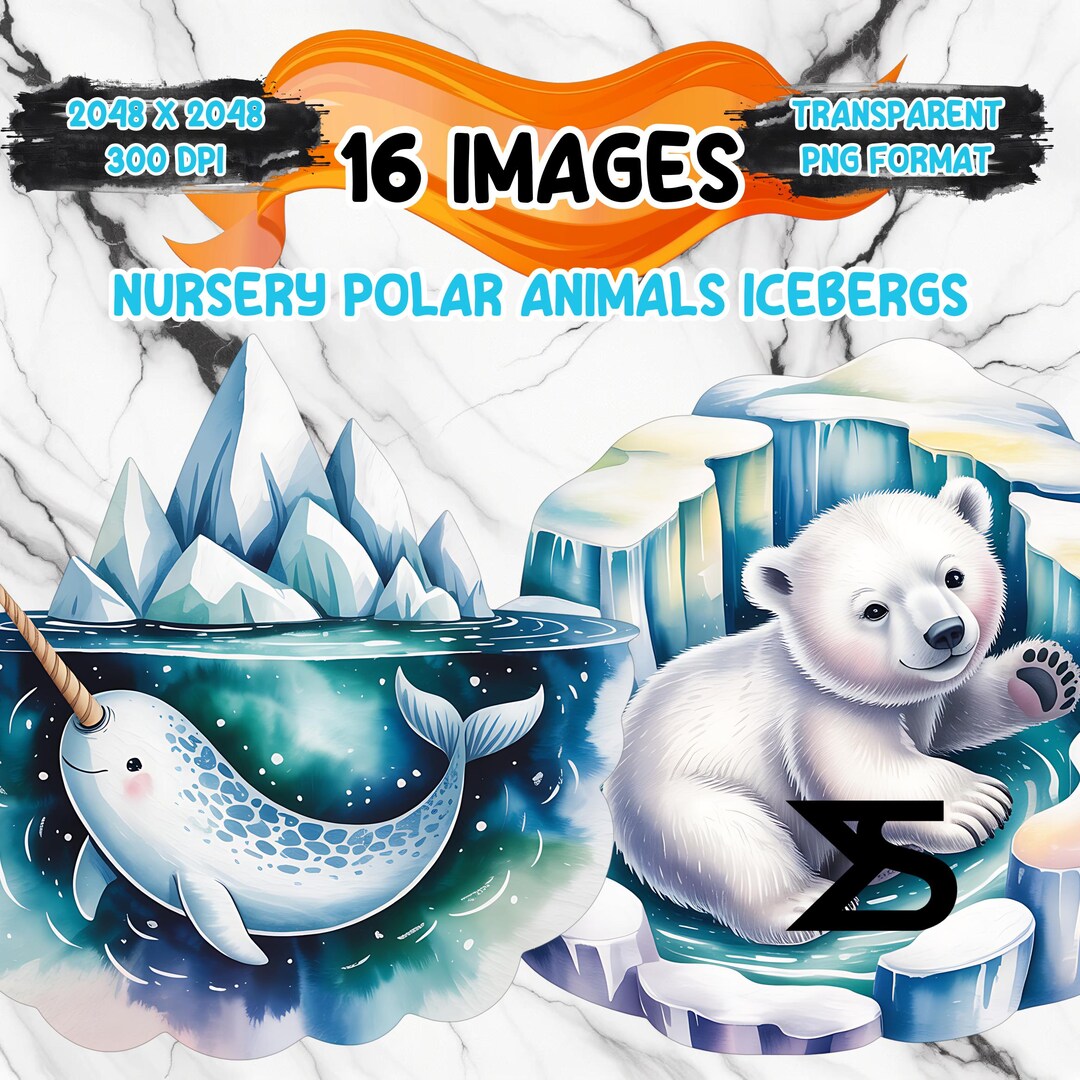 Watercolor Nursery Polar Animals Icebergs PNG Clipart Image Transparent ...