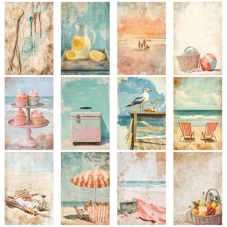 Retro Beach Picnic Vintage Junk Journal Kit Collage Ephemera Printable ...