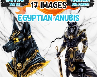 Aquarel Egyptische Anubis PNG-afbeelding op transparante achtergrond, digitale sticker/scrapbooking, commercieel gebruik, instant digitale download