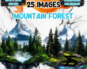Watercolor Mountain Forest PNG Image on transparent background, digital Sticker/Scrappbooking , commercial use, instant digital download