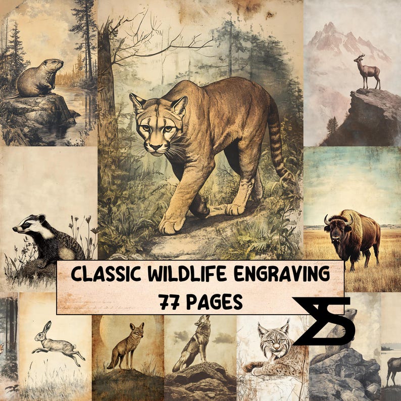 Classic Wildlife Engraving Vintage Junk Journal Ephemera Printable ...