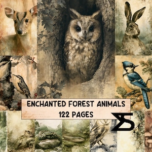 Enchanted Forest Animals junk journal ephemera kit vintage woodland collage papers printable papers for scrapbooking craft supplies