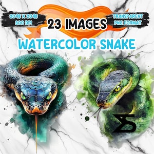 Imagem PNG de cobra aquarela em fundo transparente, adesivo digital/Scrappbooking, uso comercial, download digital instantâneo