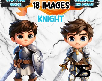 18 Watercolor Cartoon cute knight, knight Clipart bundle, commercial use, digital download, instant download