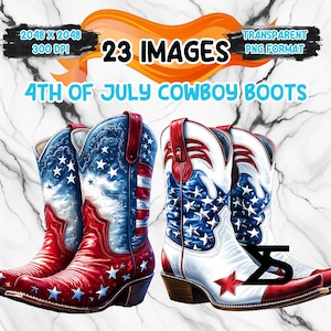 Immagine PNG con stivali da cowboy del 4 luglio ad acquerello su sfondo trasparente, adesivo digitale/Scrappbooking, uso commerciale,