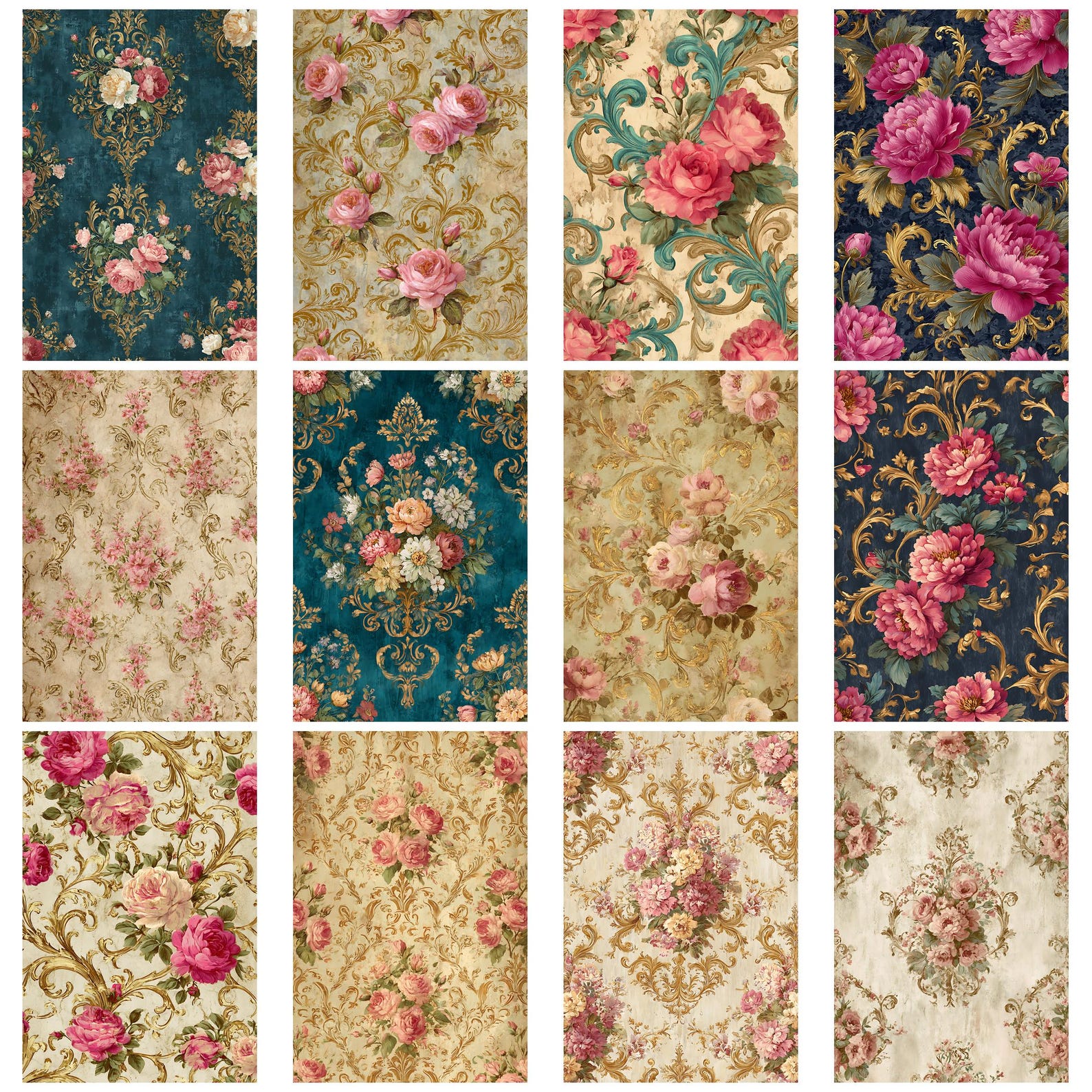 Victorian Floral Damask1 Vintage Junk Journal Kit Printable Papers ...