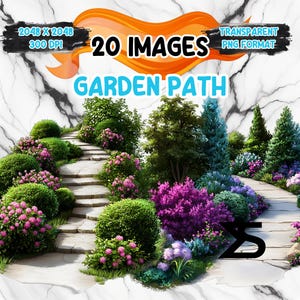 Image PNG de l'allée du jardin aquarelle, lot de cliparts printemps, usage commercial, téléchargement numérique, téléchargement immédiat