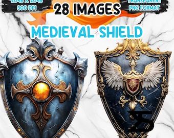 Watercolor Medieval Shield PNG Image on transparent background, digital Sticker/Scrappbooking, commercial use, instant digital download