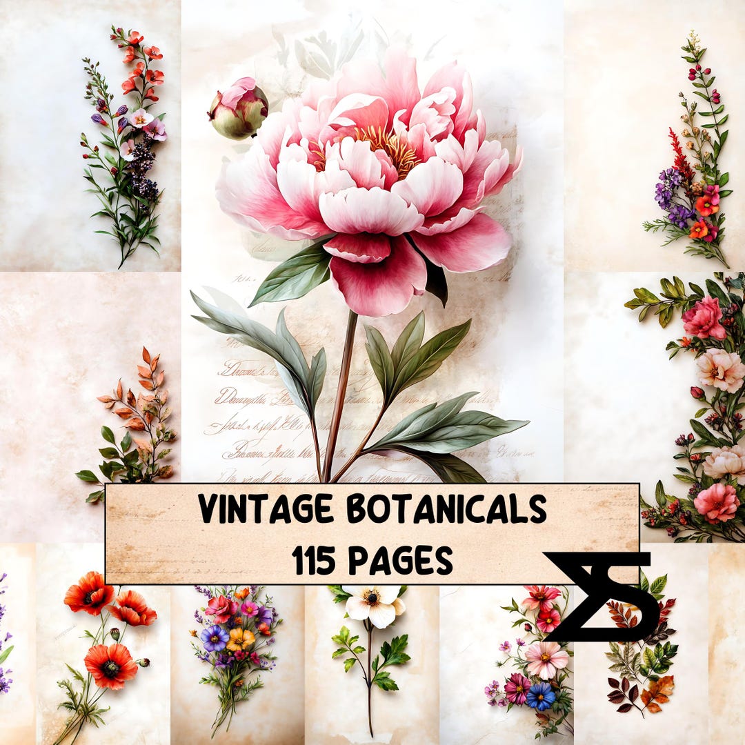 Vintage Botanicals Junk Journal Kit Printable Botanical Ephemera ...