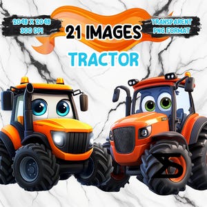 Tractor de dibujos animados en acuarela, paquete de imágenes prediseñadas de tractor, uso comercial, descarga digital, descarga instantánea