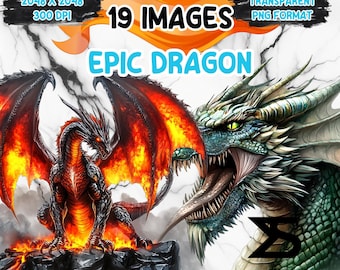 19 Watercolor epic Dragon Clipart , Dragon clipart png, Clipart bundle, commercial use, digital download, instant download