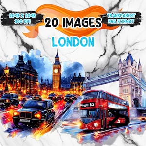 20 Watercolor London Clipart , London clipart PNG, Clipart bundle, commercial use, digital download, instant download