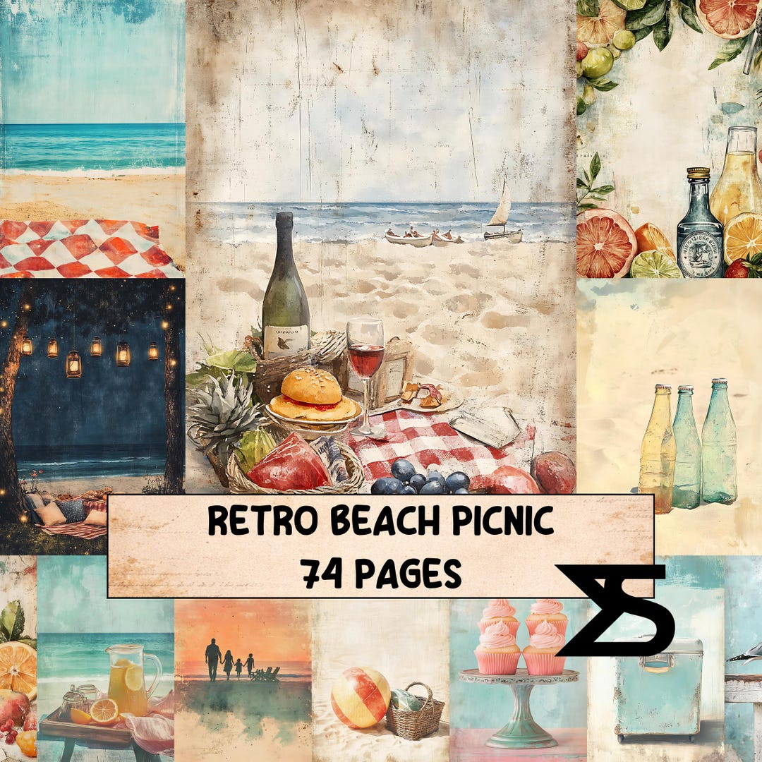 Retro Beach Picnic Vintage Junk Journal Kit Collage Ephemera Printable ...