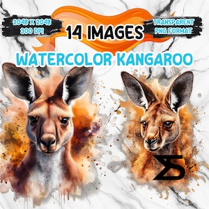 Image PNG de kangourou aquarelle aquarelle sur fond transparent, autocollant numérique/Scrappbooking, usage commercial, téléchargement numérique instantané