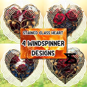 Stained Glass Heart Wind Spinner PNG Sublimation Design, Wind Spinner design PNG, Instant Digital Download Image, Commercial Use