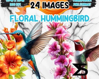 Watercolor Floral Hummingbird PNG Image with transparent background, Clipart bundle, commercial use, digital download, instant download