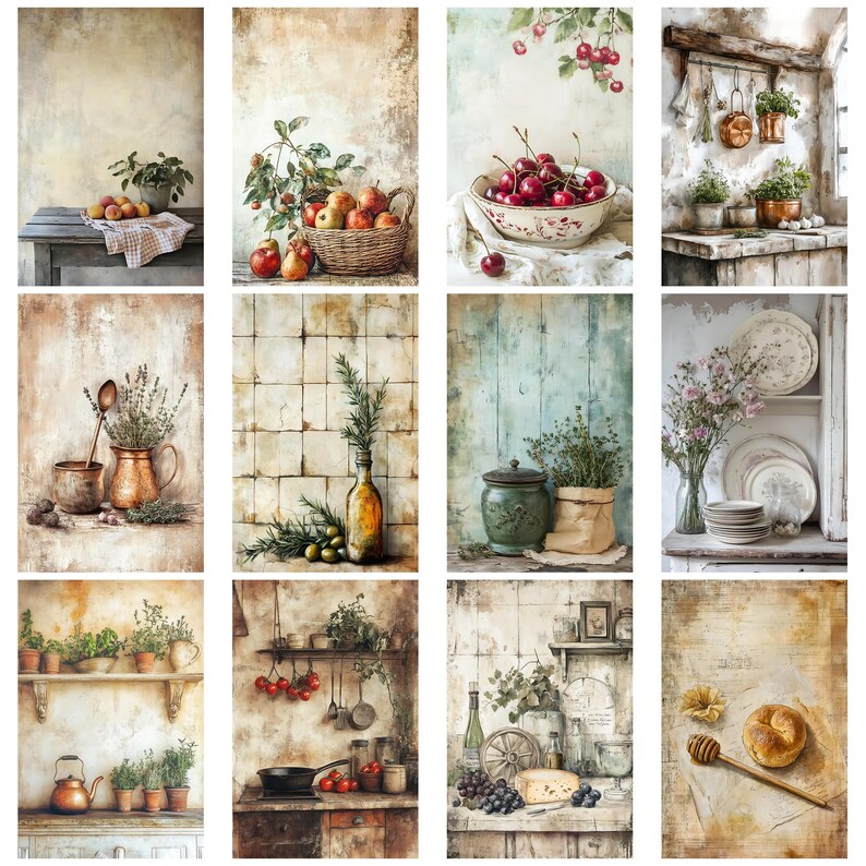 French Country Kitchen Vintage Junk Journal Ephemera Kit Farmhouse ...