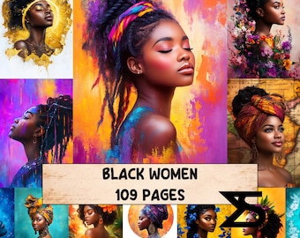 Zwarte vrouwen junk dagboek efemere kit vintage collage papers Afro-Amerikaanse retro afbeeldingen afdrukbare digitale download voor scrapbooking