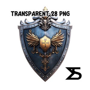 K&ouml;nnte beinhalten: Ein Schild mit blauem und goldenem Design. Das Schild hat ein zentrales Emblem mit einem Kreuz und Fl&uuml;geln. Der Text "TRANSPARENT 28 PNG" steht oben. Unten rechts befindet sich ein schwarzes Logo.