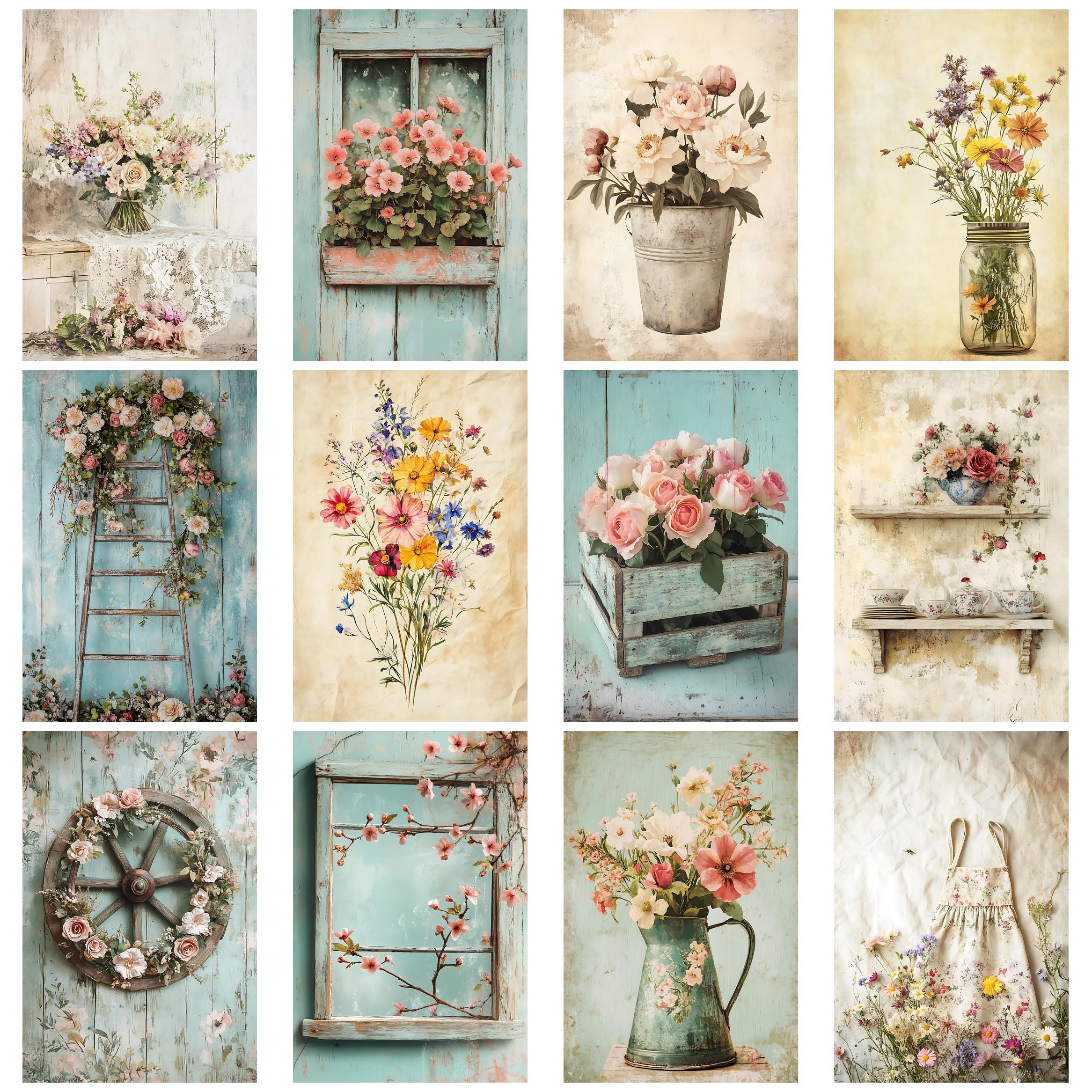 Rustic Farmhouse Florals Junk Journal Kit With Vintage Ephemera ...