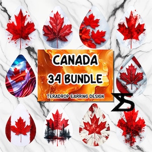 Pacchetto di design per orecchini a sublimazione Canada, download digitale istantaneo, uso commerciale, orecchini a goccia PNG