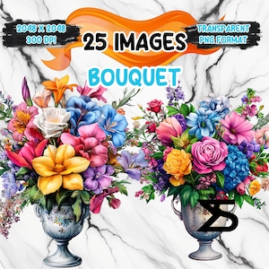 25 clipart de buquê de flores, bouquetclipart, pacote de clipart, uso comercial, download digital, download instantâneo