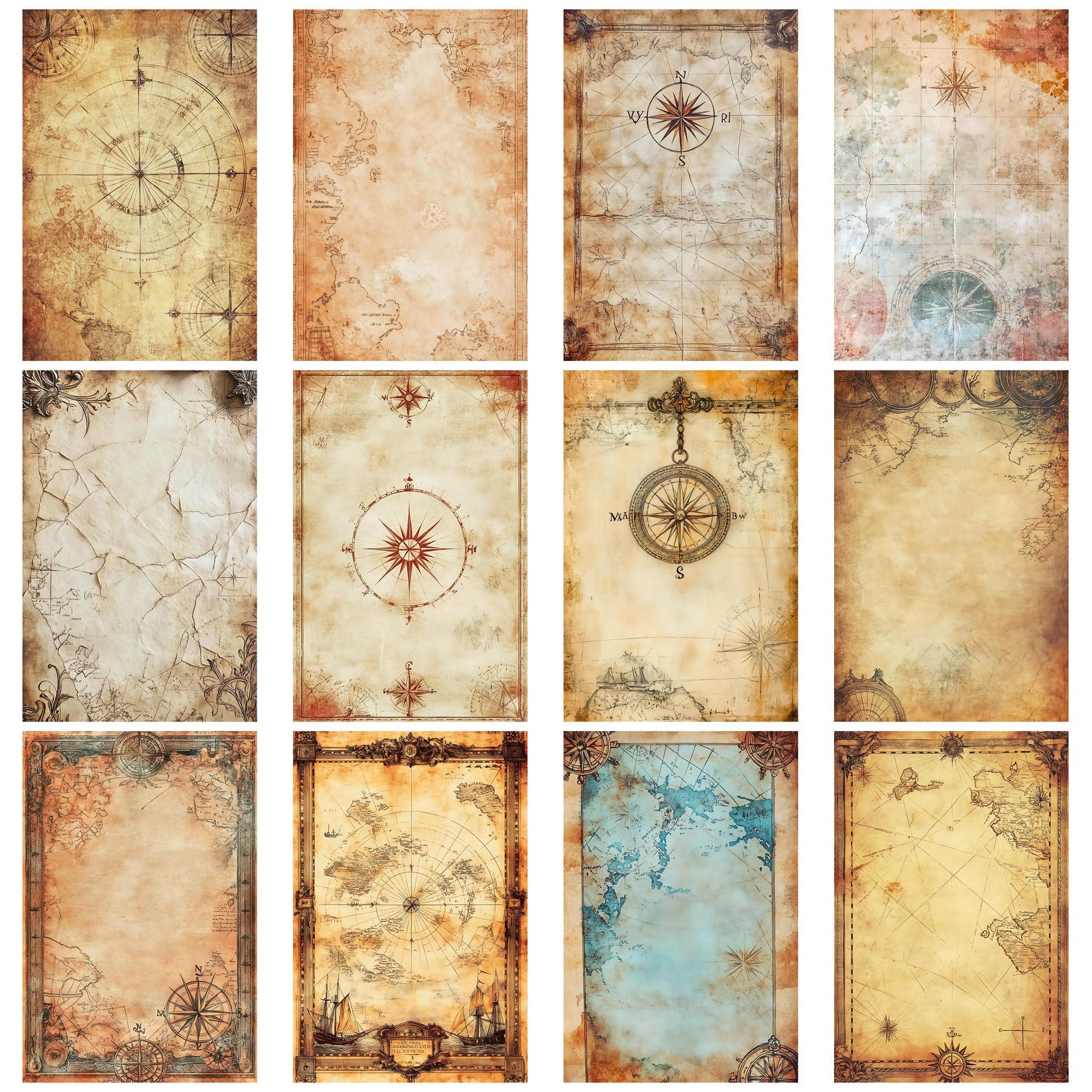 Paper Pattern Cartography Ancient Maps Vintage Junk Journal Kit With Old World Map Ephemera ...