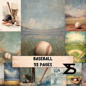 Kit de journal pour le baseball avec des documents éphémères vintage, des étiquettes, des autocollants, des feuilles de collage imprimables et des embellissements pour le scrapbooking, techniques mixtes