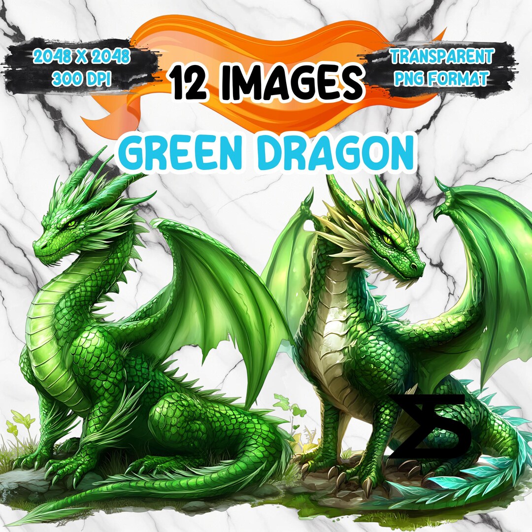 Watercolor Green Dragon PNG Image on Transparent Background, Digital ...