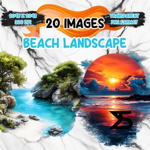 Watercolor beach landscape PNG Image with transparent background, beach Clipart bundle, commercial use, digital download, instant download