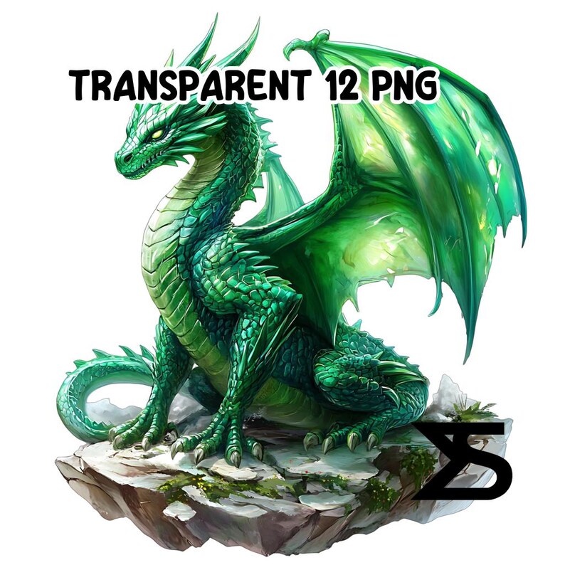 Watercolor Green Dragon PNG Image on Transparent Background, Digital ...