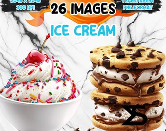 Watercolor Ice Cream PNG Image with transparent background, Ice Cream Clipart bundle, commercial use, digital download, instant download