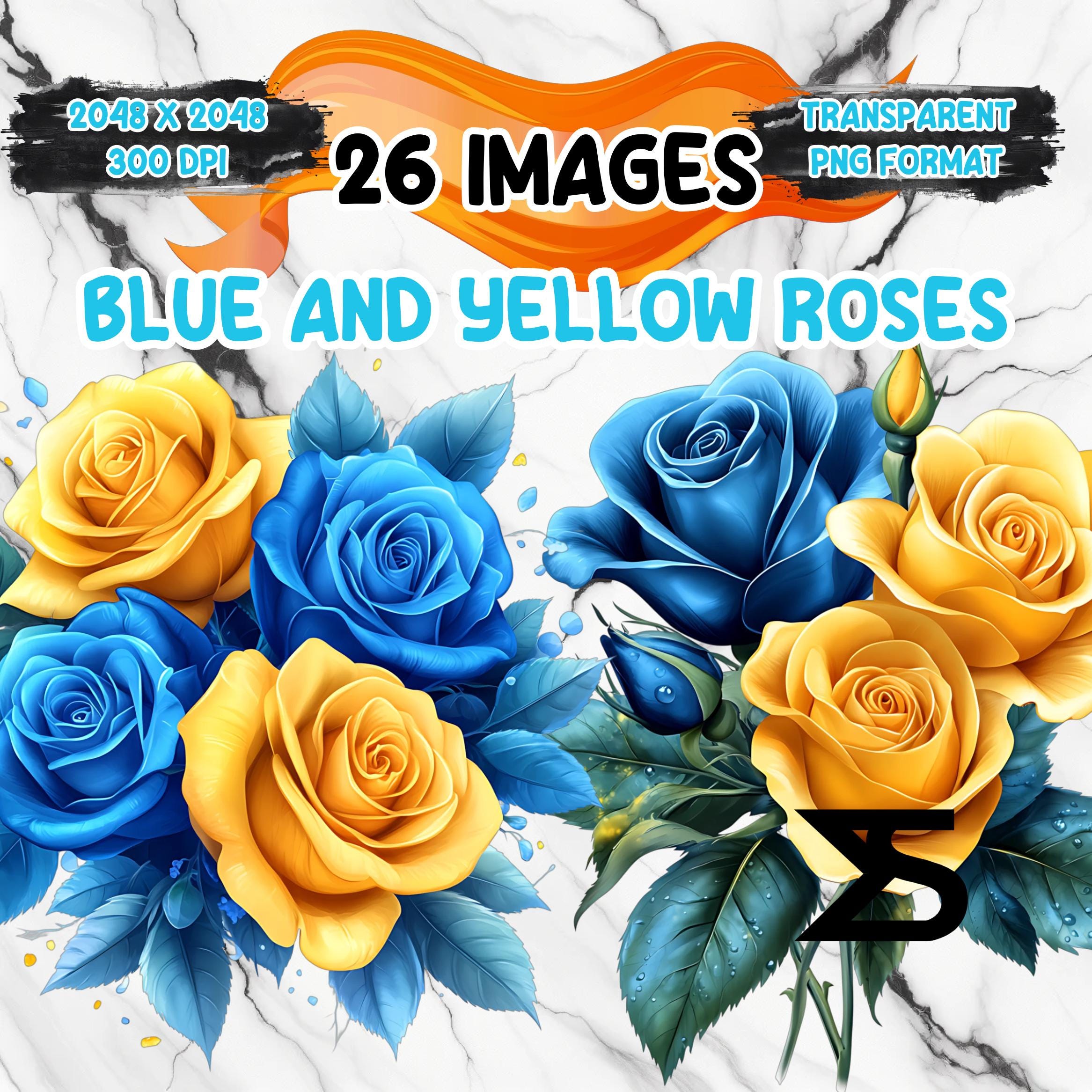 Watercolor Blue and Yellow Roses PNG Image on Transparent Background ...