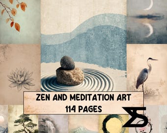 Zen And Meditation Art junk journal ephemera collage kit for mindfulness journaling and scrapbooking with vintage mandala papers