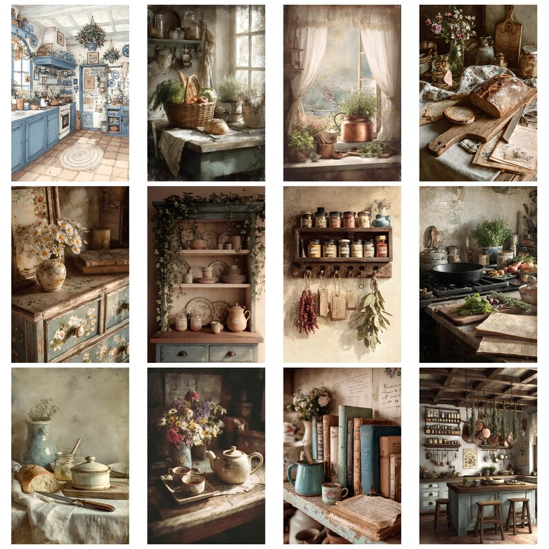 Farmhouse Kitchen Junk Journal Ephemera Kit Vintage Recipe Cards Rustic ...