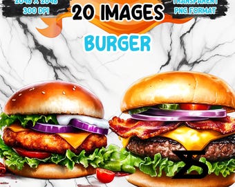 Aquarel hamburger clipartafbeelding, hamburger clipart foto bundel, commercieel gebruik, digitale download, instant download