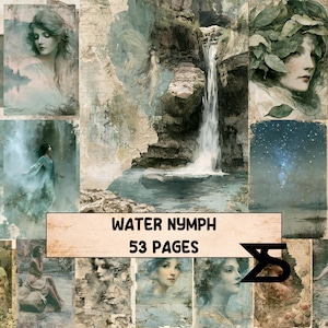 Water Nymph vintage ephemera junk journal kit boho sea goddess collage papers printable ephemera shells maps labels