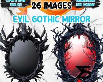 Espejo gótico malvado de acuarela, imagen PNG sobre fondo transparente, pegatina digital/álbum de recortes, uso comercial, descarga digital instantánea