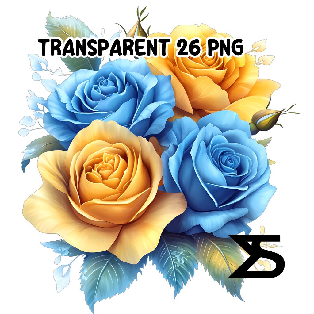 Watercolor Blue and Yellow Roses PNG Image on Transparent Background ...
