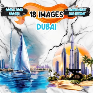 18 aquarel Dubai clipart, Dubai clipart PNG, clipart bundel, commercieel gebruik, digitale download, instant download