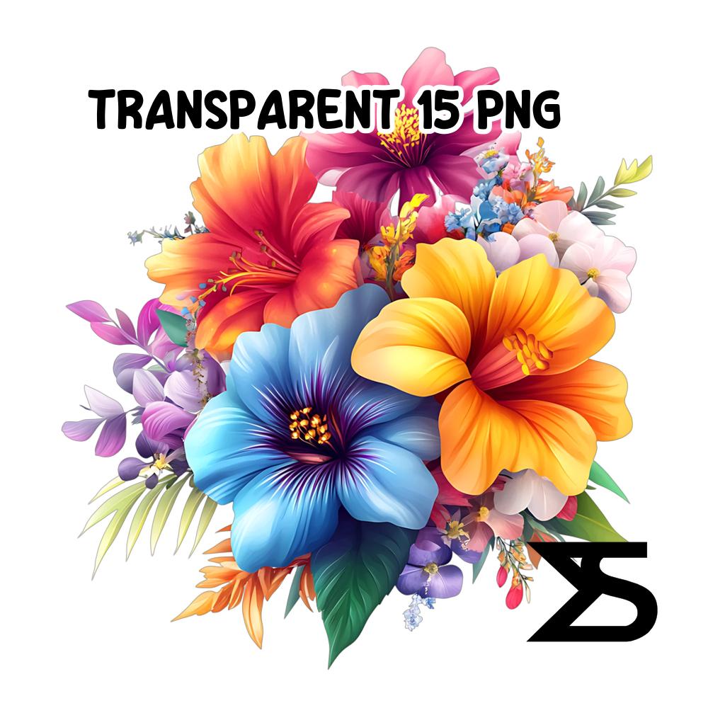 Watercolor Colorful Summer Flowers PNG Image on Transparent Background ...