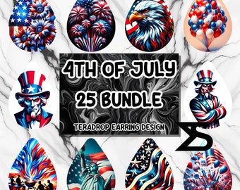 4th of July Sublimation Earring Design Bundle, Instant Digital Download, Commercial Use ,Teardrop Earring PNG
