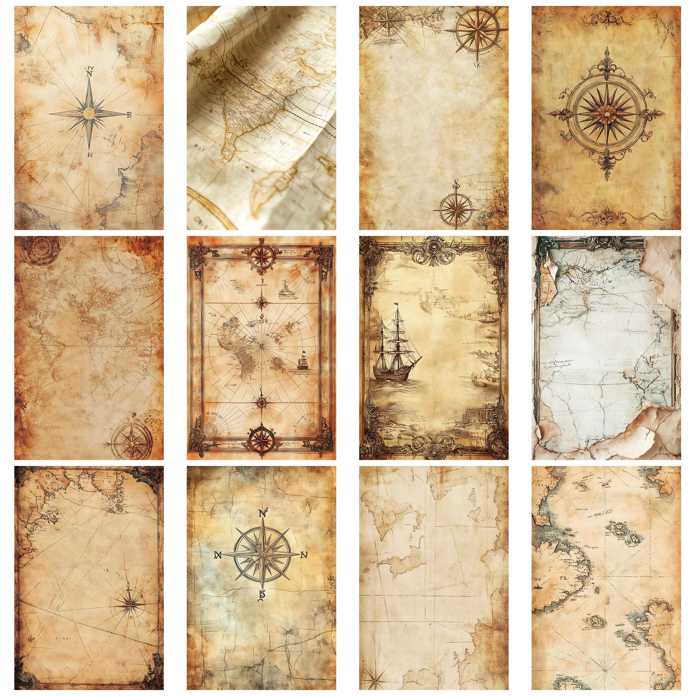 Paper Pattern Cartography Ancient Maps Vintage Junk Journal Kit With Old World Map Ephemera ...